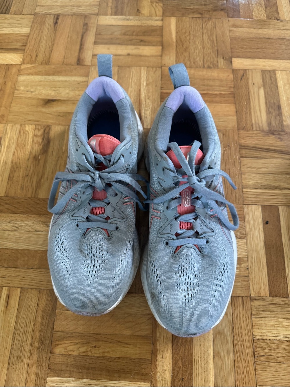 Light Gray Athletic Sneakers with Coral and Lavender Accents